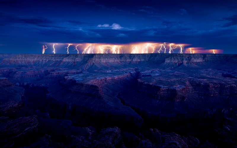 Lightning over Canyon — Blue, Dramatic, Night