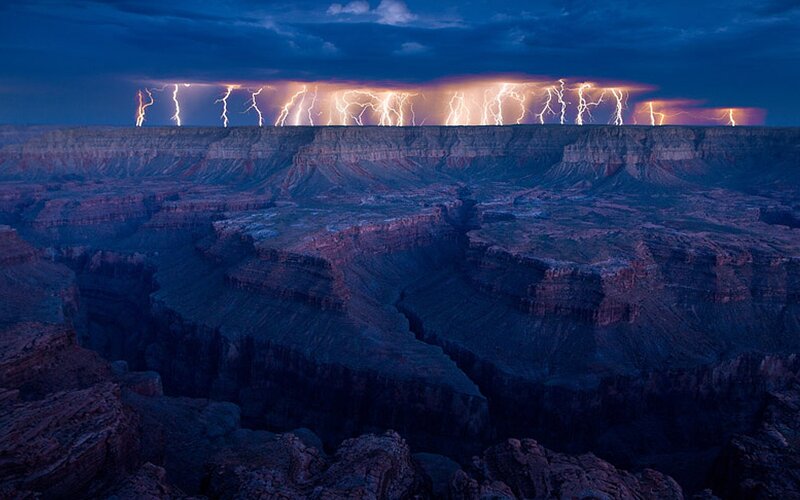 Lightning over Canyon — Blue, Dramatic