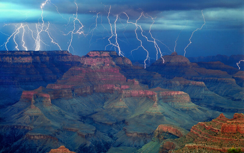 Lightning over Canyon — Blue