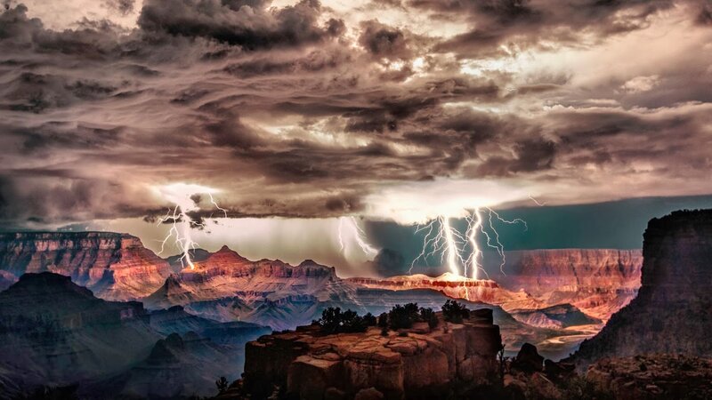 Lightning over Canyon — Brown, Dramatic