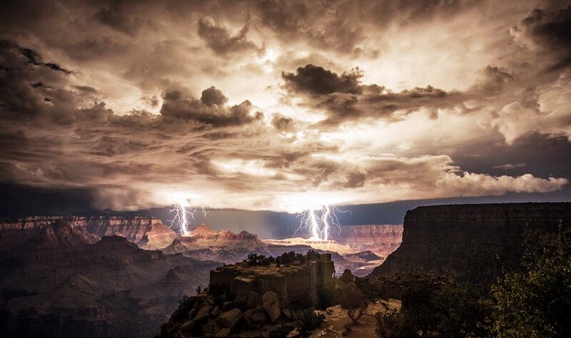 Lightning over Canyon — Brown
