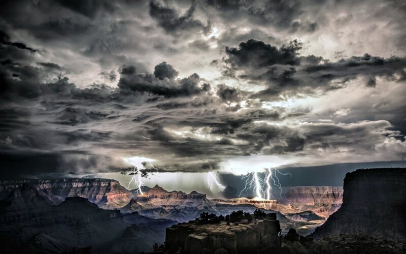 Lightning over Canyon — Gray, Dramatic