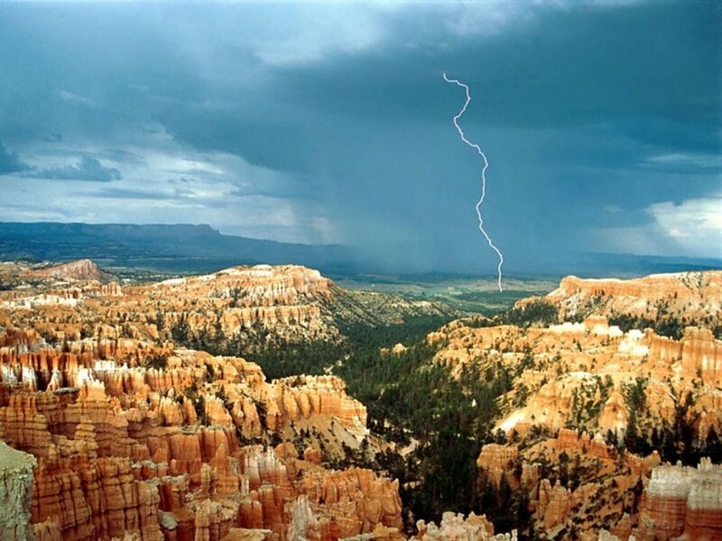 Lightning over Canyon — Orange, Dramatic, Afternoon, Photograph