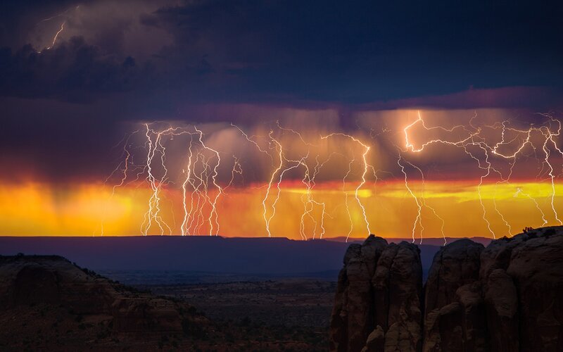 Lightning over Canyon — Orange, Dramatic