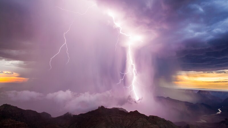 Lightning over Canyon — Purple, Dramatic, Sunset