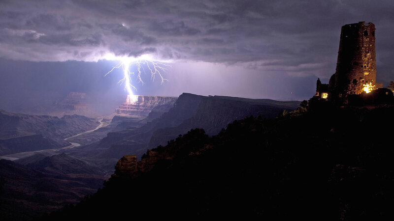 Lightning over Canyon — Purple, Dramatic