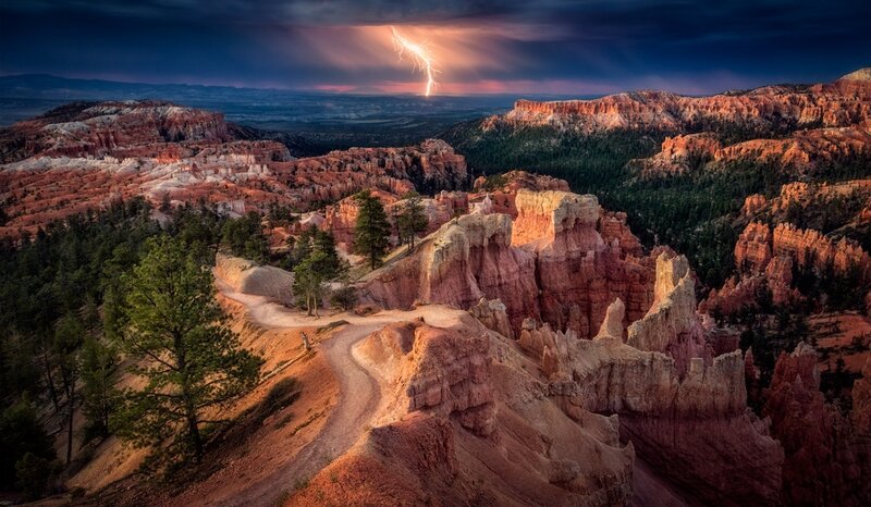 Lightning over Canyon — Red, Dramatic, Night