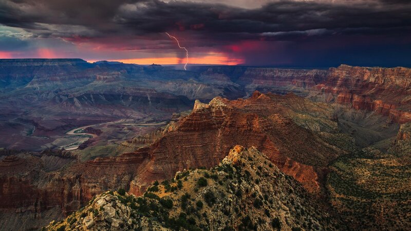 Lightning over Canyon — Red, Dramatic, Sunset