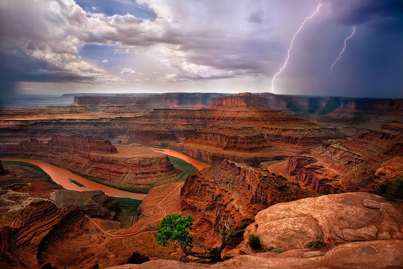 Lightning over Canyon — Red, Dramatic