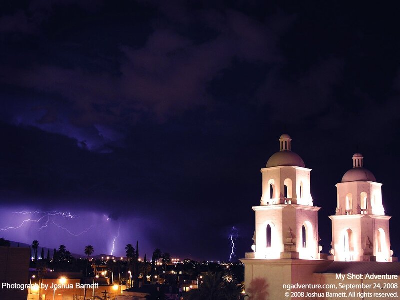 Lightning over church towers