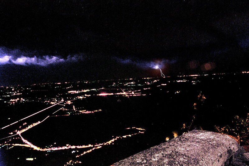 Lightning over City — Black, Dramatic, Night, Photograph, City Lights, Clouds