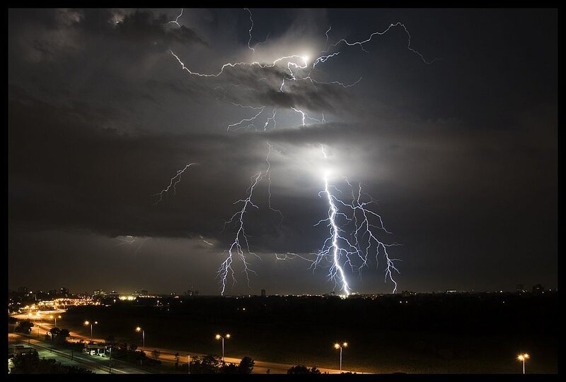 Lightning over City — Black, Dramatic, Night