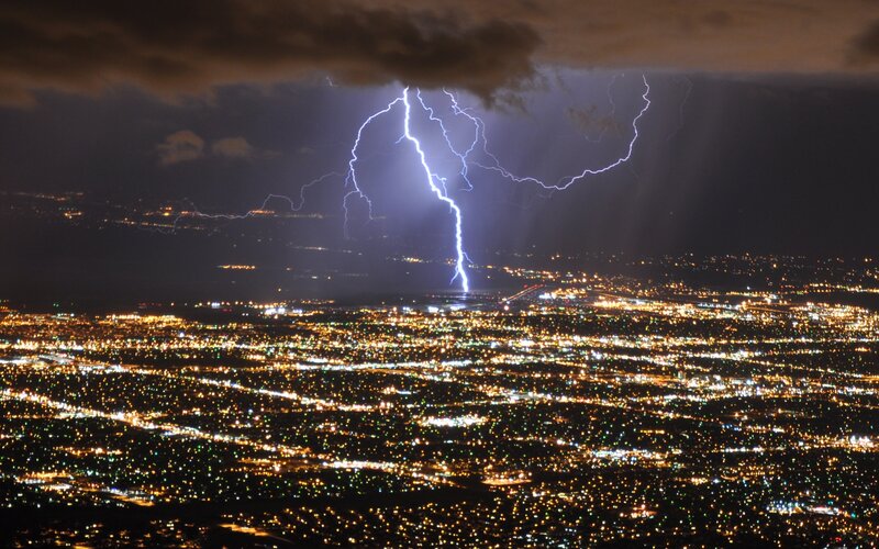 Lightning over City — Black