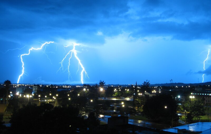 Lightning over City — Blue