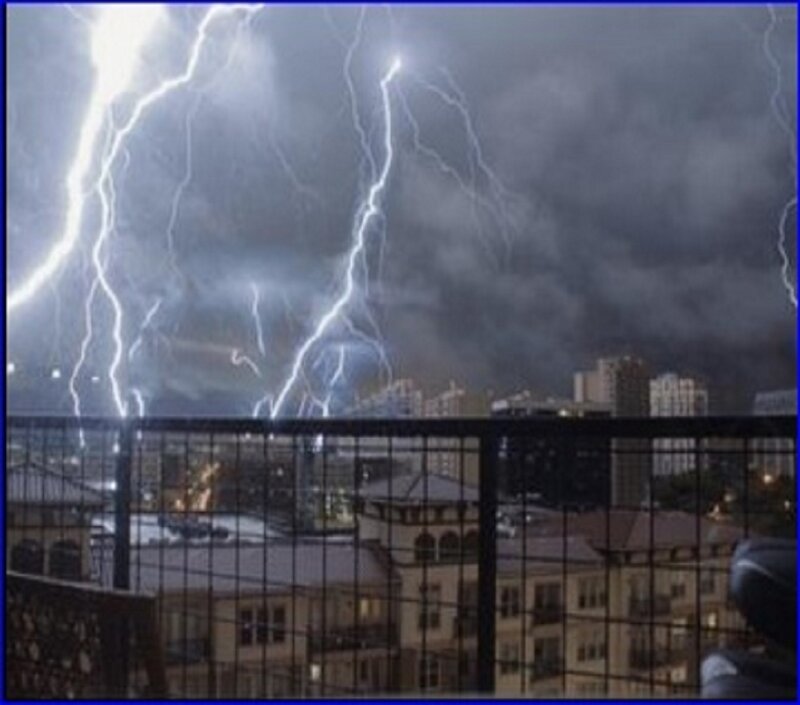Lightning over City — Gray