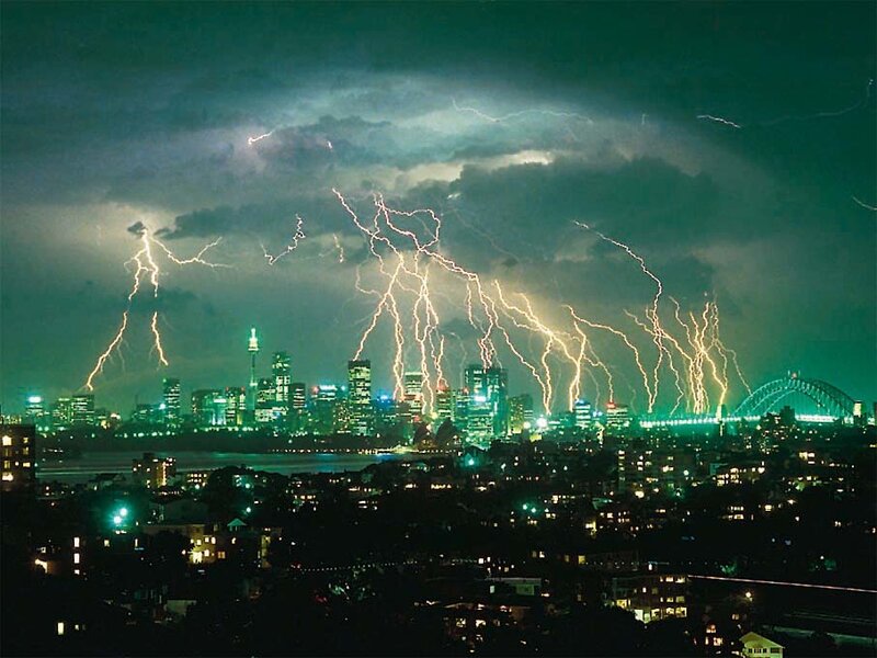 Lightning over City — Green