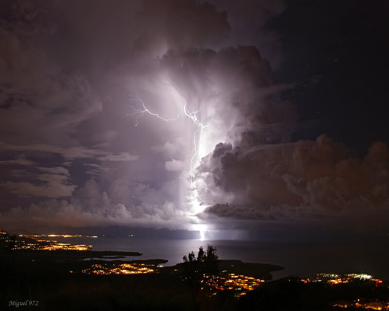 Lightning over City — Purple, Dramatic