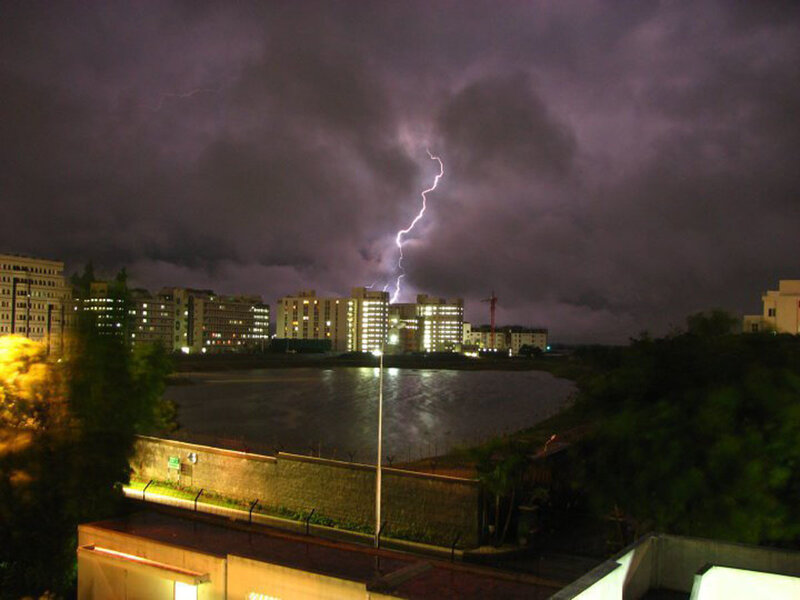 Lightning over City — Purple