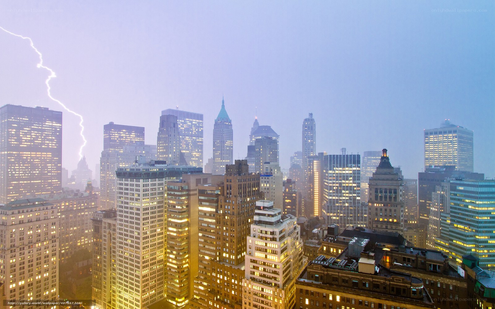 Lightning over city skyline