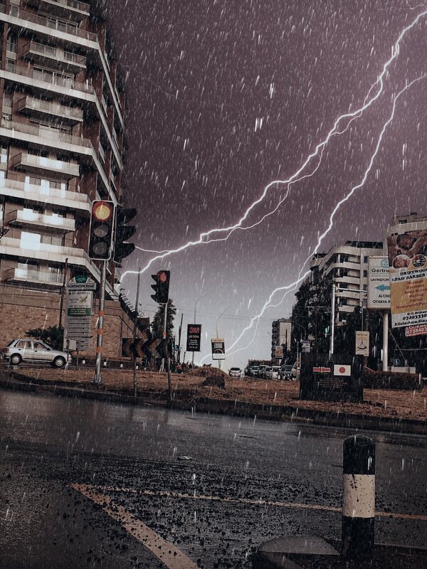 Lightning over City Street