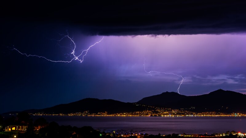 Lightning over Coastal City — Purple