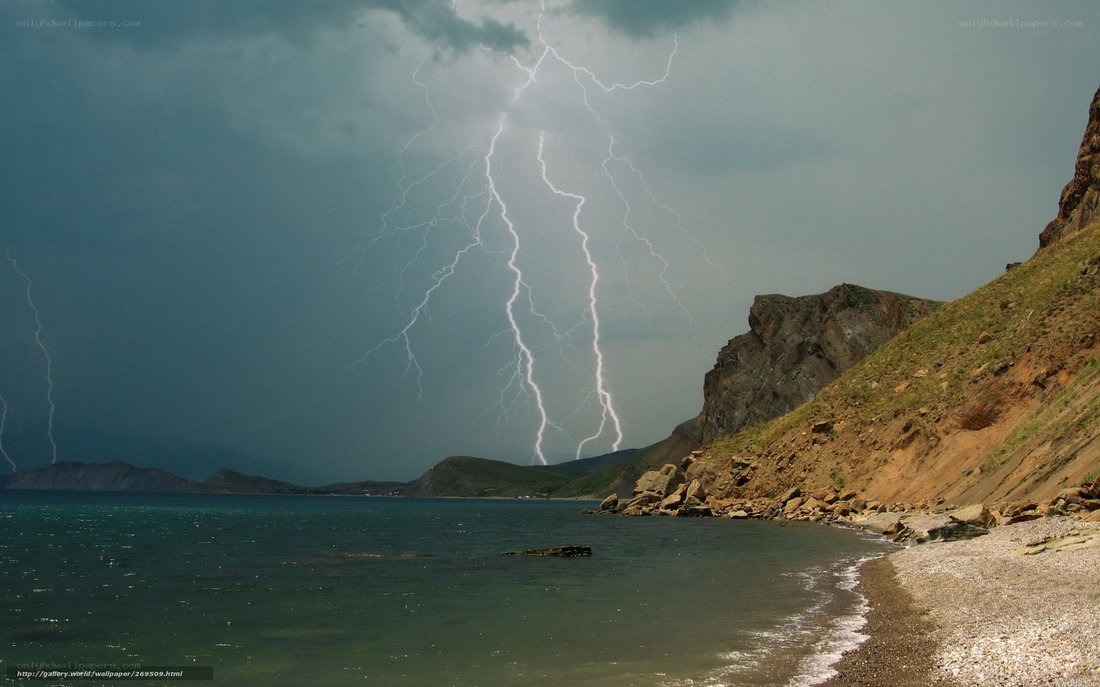 Lightning over coastal cliffs