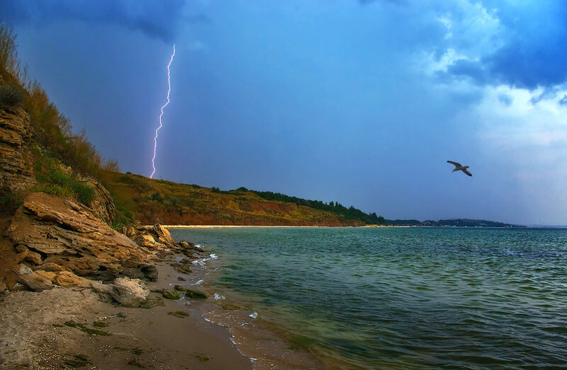 Lightning over Coastline — Blue