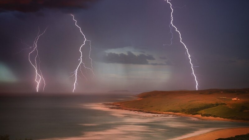 Lightning over Coastline — Dark Blue