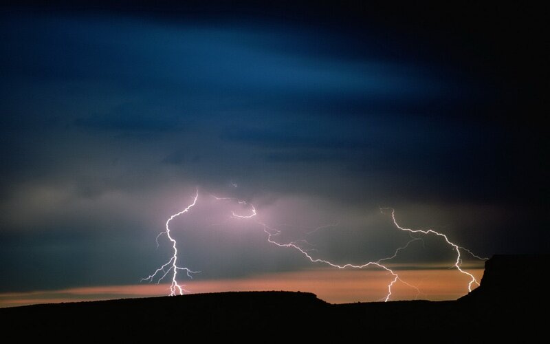 Lightning over Desert — Blue