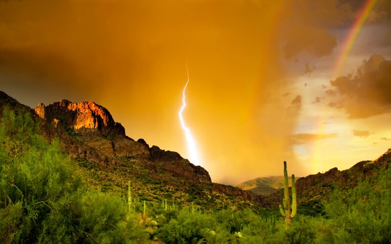 Lightning over Desert Mountains — Orange