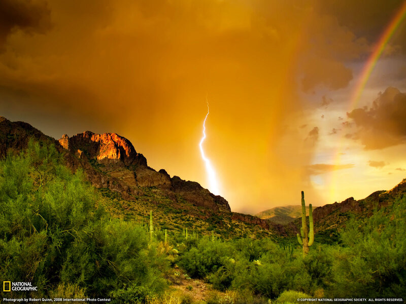 Lightning over desert mountains