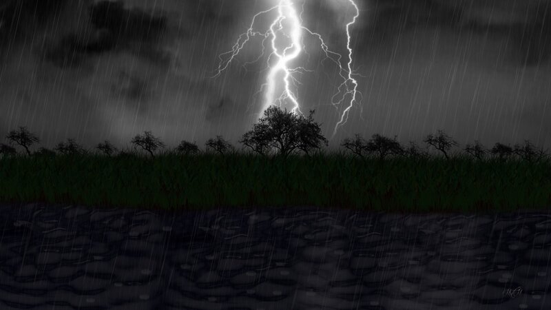 Lightning over Field — Black, Dramatic, Night