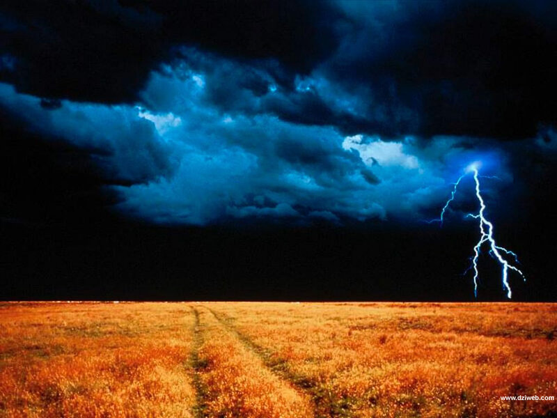 Lightning over Field — Blue, Dramatic, Night, Photograph, Clouds, Black
