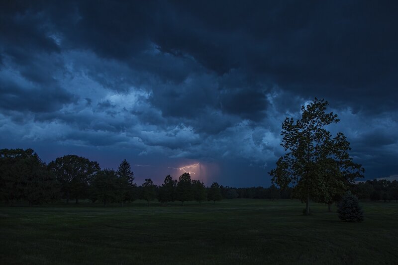 Lightning over Field — Blue, Dramatic, Night
