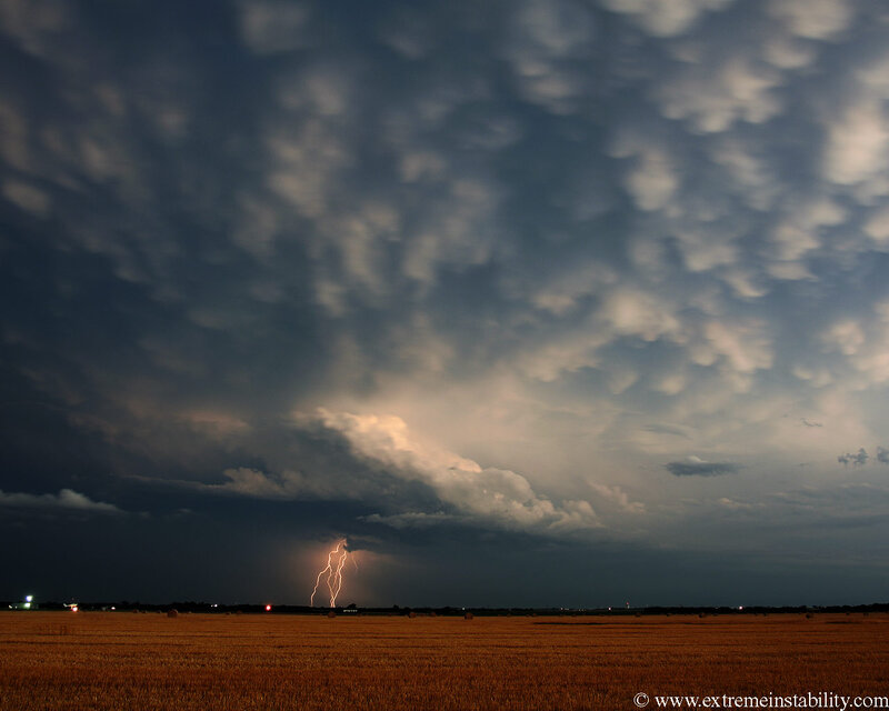Lightning over Field — Brown, Dramatic