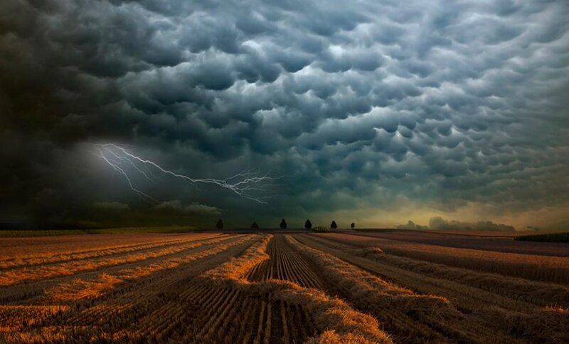 Lightning over Field — Brown
