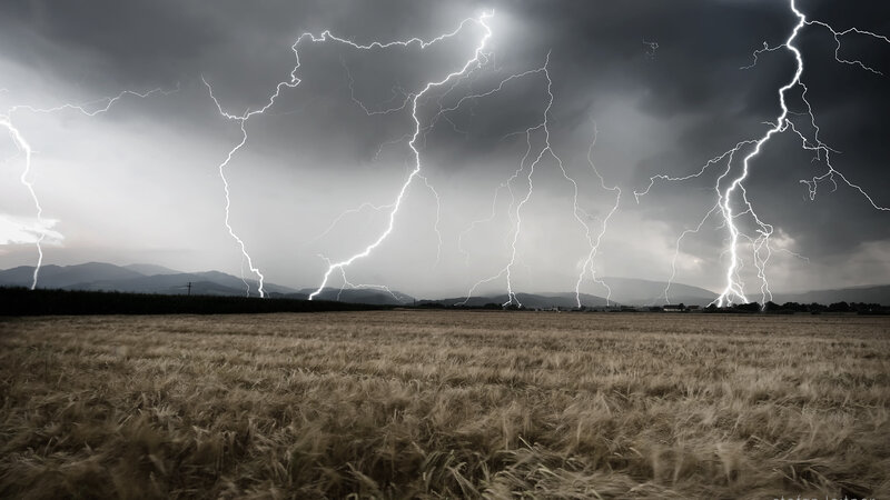 Lightning over Field — Gray