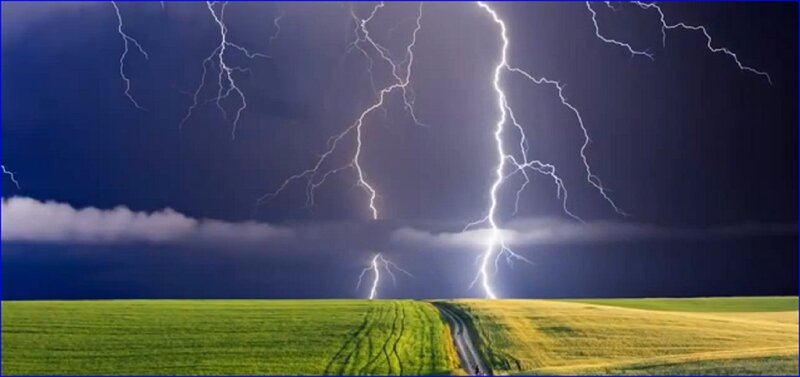 Lightning over Field — Green, Dramatic, Night