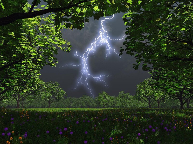 Lightning over Field — Green