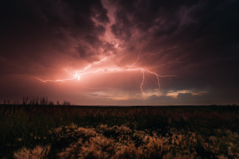Lightning over Field — Red