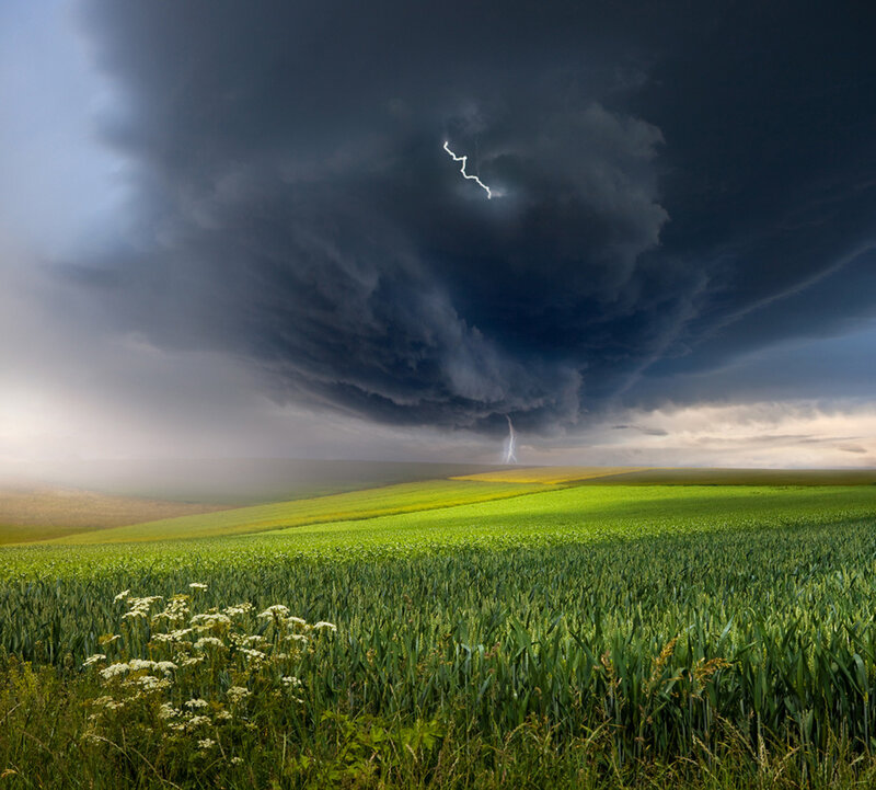 Lightning over Fields — Green