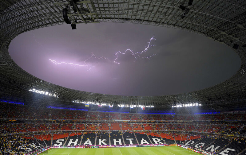 Lightning over football stadium