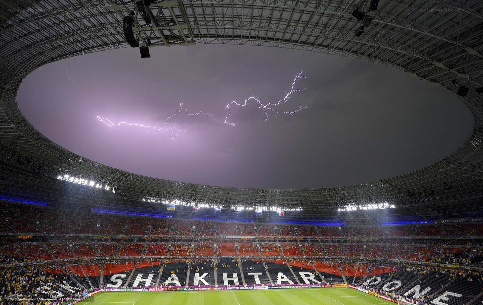 Lightning over football stadium