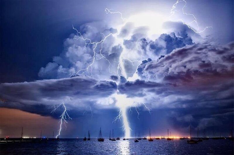 Lightning over Harbor — Blue