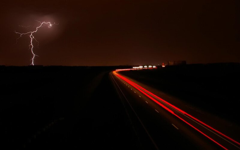 Lightning over Highway — Black
