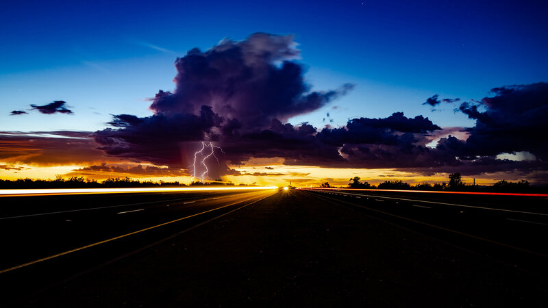 Lightning over Highway — Blue