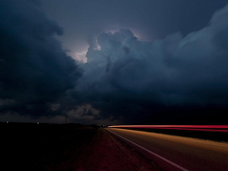 Lightning over Highway — Dark Blue