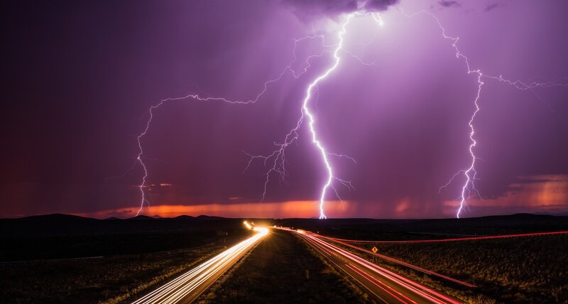 Lightning over Highway — Purple