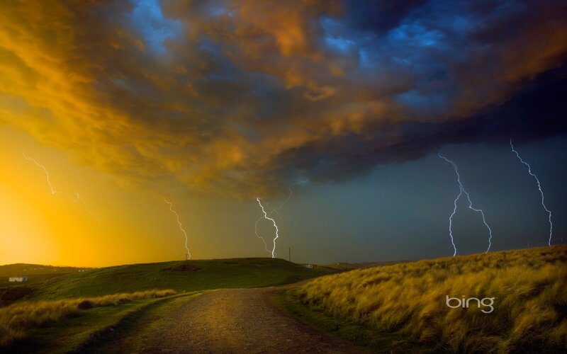 Lightning over Hills — Yellow, Dramatic