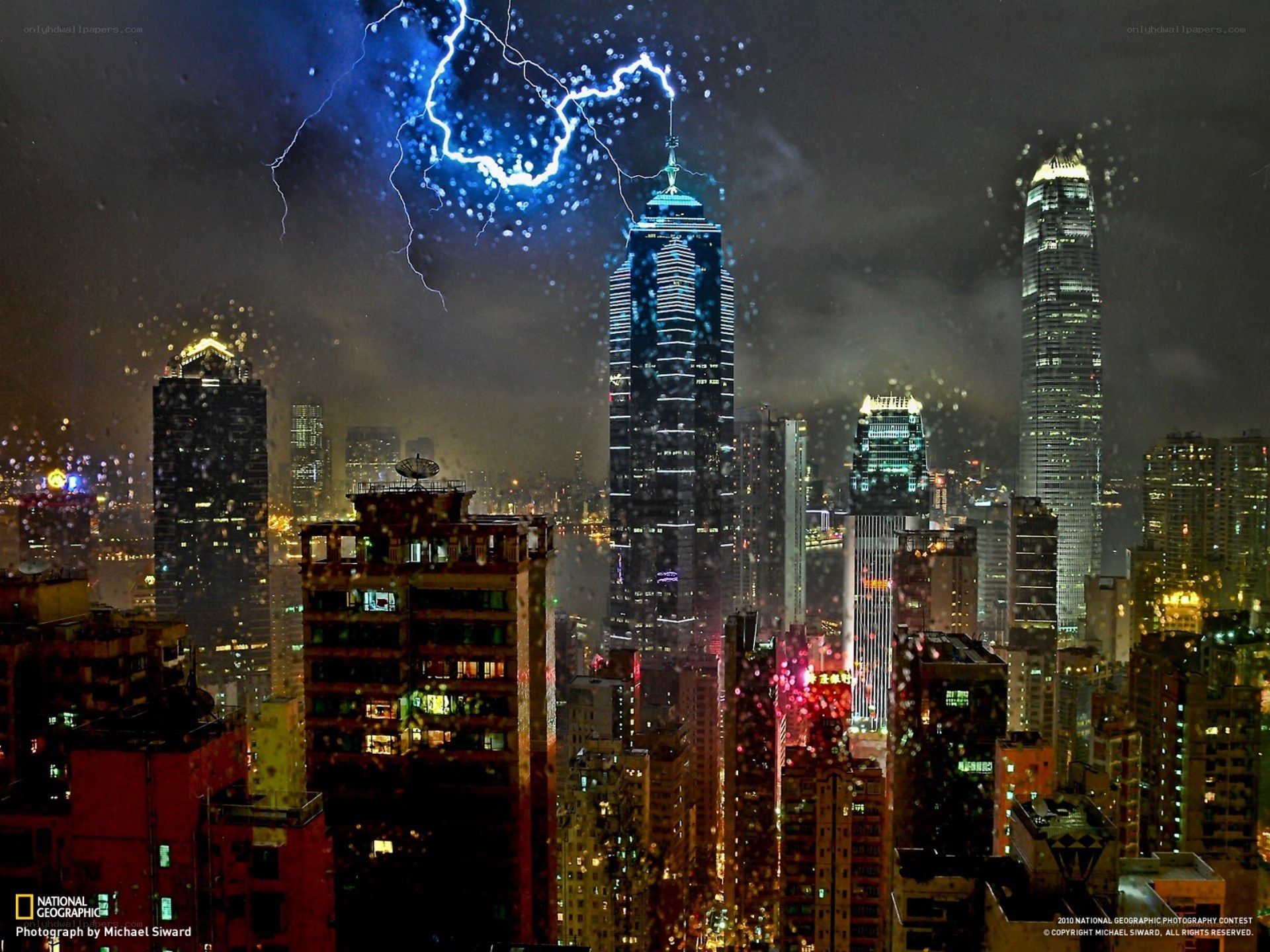Lightning over Hong Kong skyline
